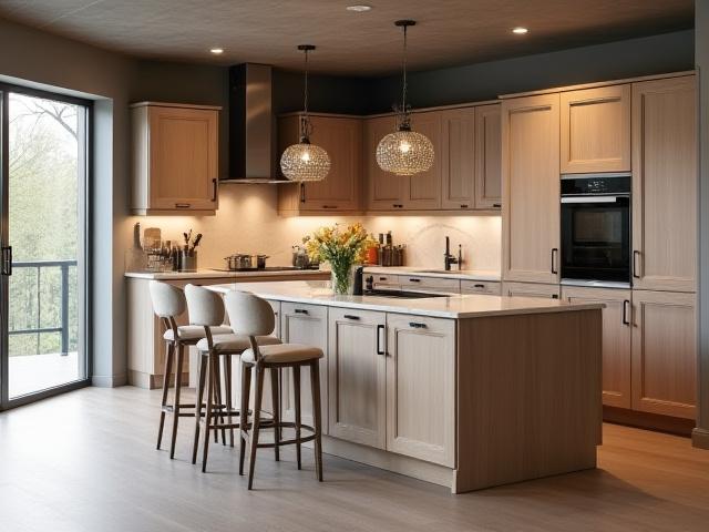 Elegant klassisk kjøkken i mørkt tre med messingdetaljer