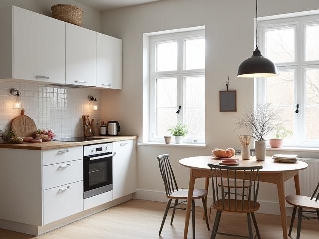 Skandinavisk inspirert kjøkken med lys tre og rikelig med naturlig lys