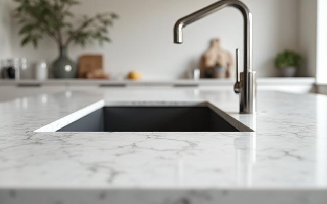 Benkeplate i naturlig stein med vask og kran